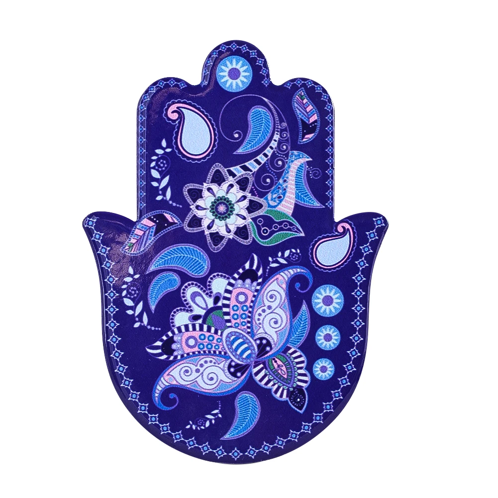 Ceramic Fatima Hand Figurine Evil Eye Drink Coaster Cup Mug Mat Pad Cork Base Home Table Decor Gift Palm Lucky Amulet Protection