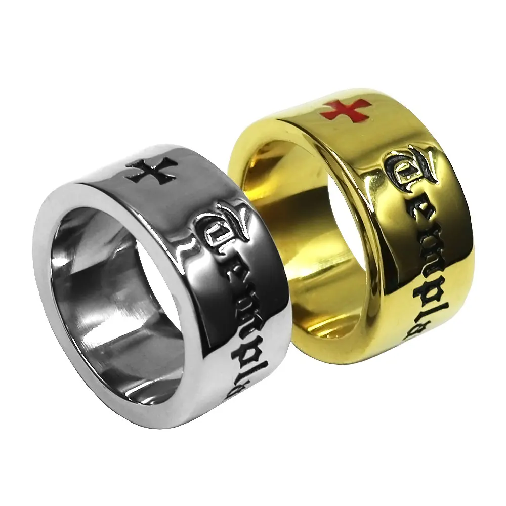 Fashion Knights Templar Ring Stainless Steel Religious Jewelry Classic Black Red Crusade Cross Mens Ring