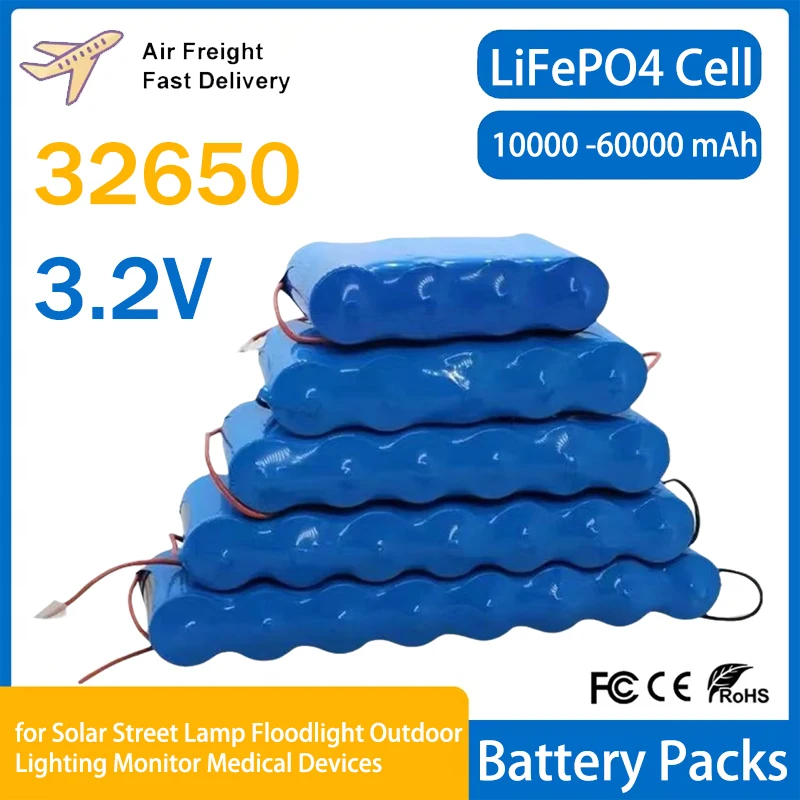 3.2V 32650 LiFePO4 Battery Lithium Iron Battery Pack for Solar Street Lamp Floodlight Outdoor Lighting Monitor Medical Devices