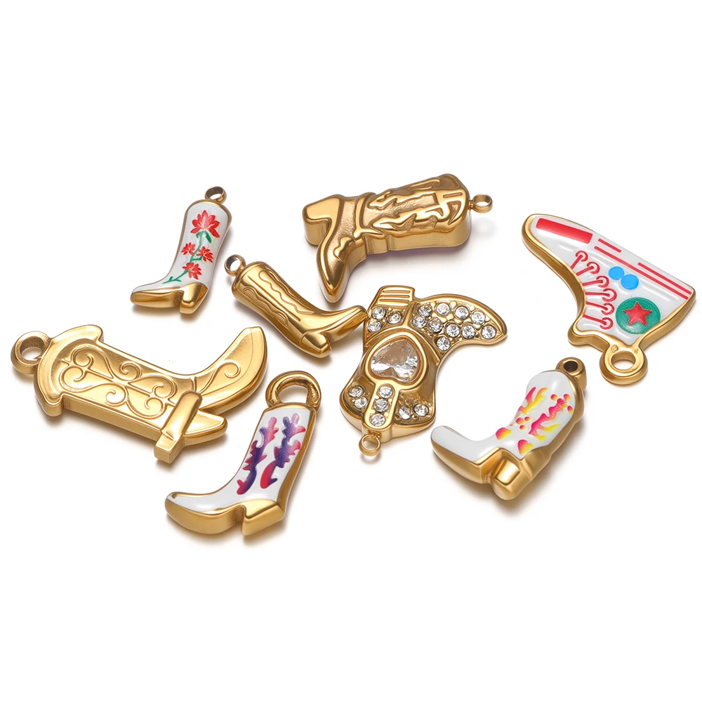 4 Stück Edelstahl-Emaille-Schuhanhänger mit Zirkonia, Halskettenanhänger für DIY-Schmuckherstellung, Armbänder, Fußkettchen und Accessoires – Detail 4