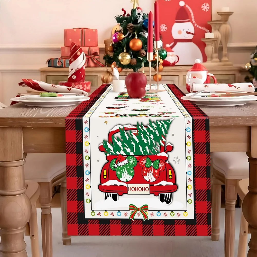 

Merry Christmas Table Runner Xmas Tree Buffalo Kitchen Dining Tablerunner Dresser Scarves for Home Banquet Party Decoration