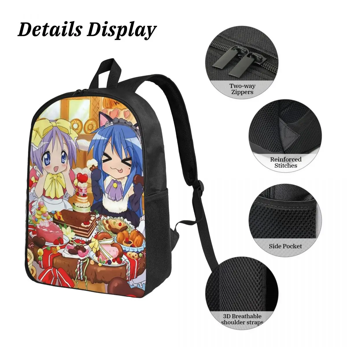 لاكي ستار أنيمي لاكي ستار أنيمي حقيبة الظهر صبي فتاة الكتب حقيبة مدرسية كمبيوتر محمول حقائب كتف 3ps معزول حقيبة الغداء مقلمة