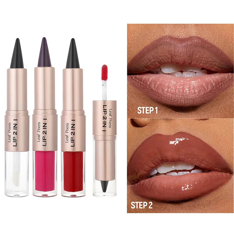 Delineador de labios cónico 2 en 1, lápiz labial y espejo de agua, juego de brillo de labios hidratante, lápiz labial de terciopelo mate, delineador de labios de contorno