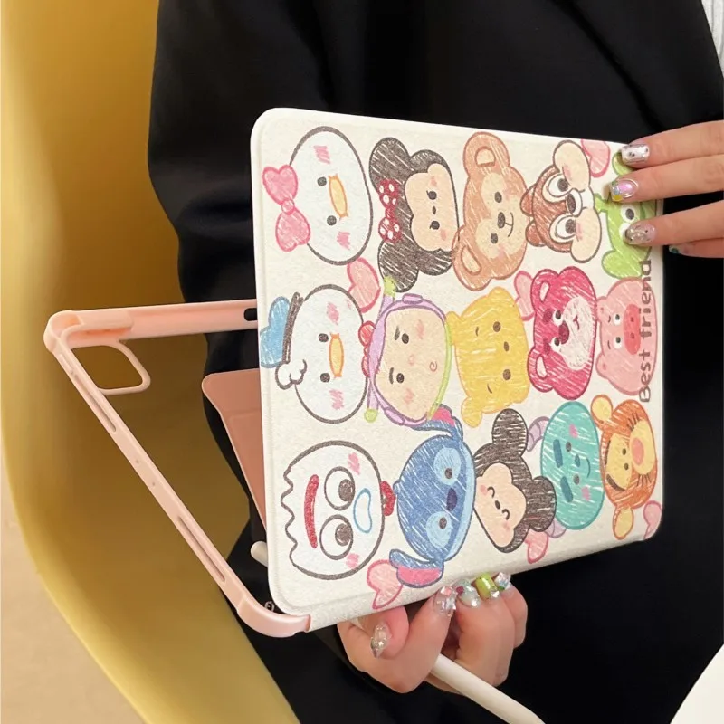 

Cute Disney's Friends Cartoon 360° Rotating Stand Tablet Case for iPad Pro 11/12.9/13in Air6/7/8 11/13in M2 M3 M4 M5 2026 Cover