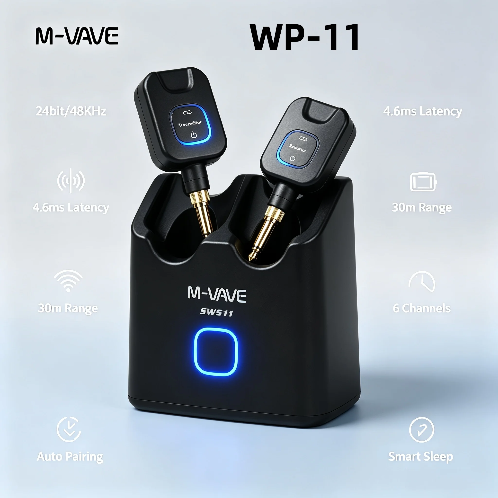 m‑vave-wp‑11-sistema-de-transmisor-y-receptor-inalambrico-para-guitarra-de-58-ghz-24-bits-48-khz-latencia-de-46-ms-30-m-con-estuche-de-carga