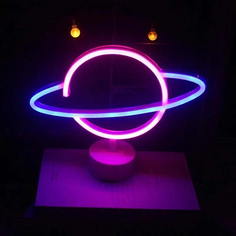 LED Neon Lamp Elliptical planet Shaped earth Sign Neon Light Battery Home Decorative Wall Light Christmas Party Room Lighting