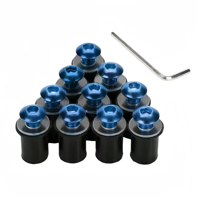 10pcs Motorcycle M5 16mm Metric Rubber Well Nuts Windscreen Fairing Cowl Anodized Windshield Nut Bolt Screw Kit