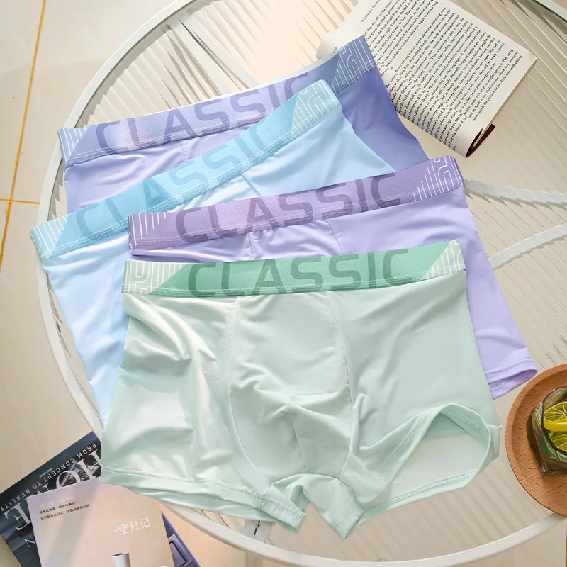 4PCS Plus Size Men Underwear Boxer Brand Man Underwear Solid Shorts Ice Silk Boxer Home Medium Male Boxer Shorts Sexy L-4xl