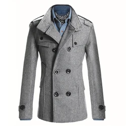 Men's Streetwear Solid Color Mid-length Woolen Coat Fashion Casual Button-down Suit Collar Jacket Leisure Luxury Retro Clothes