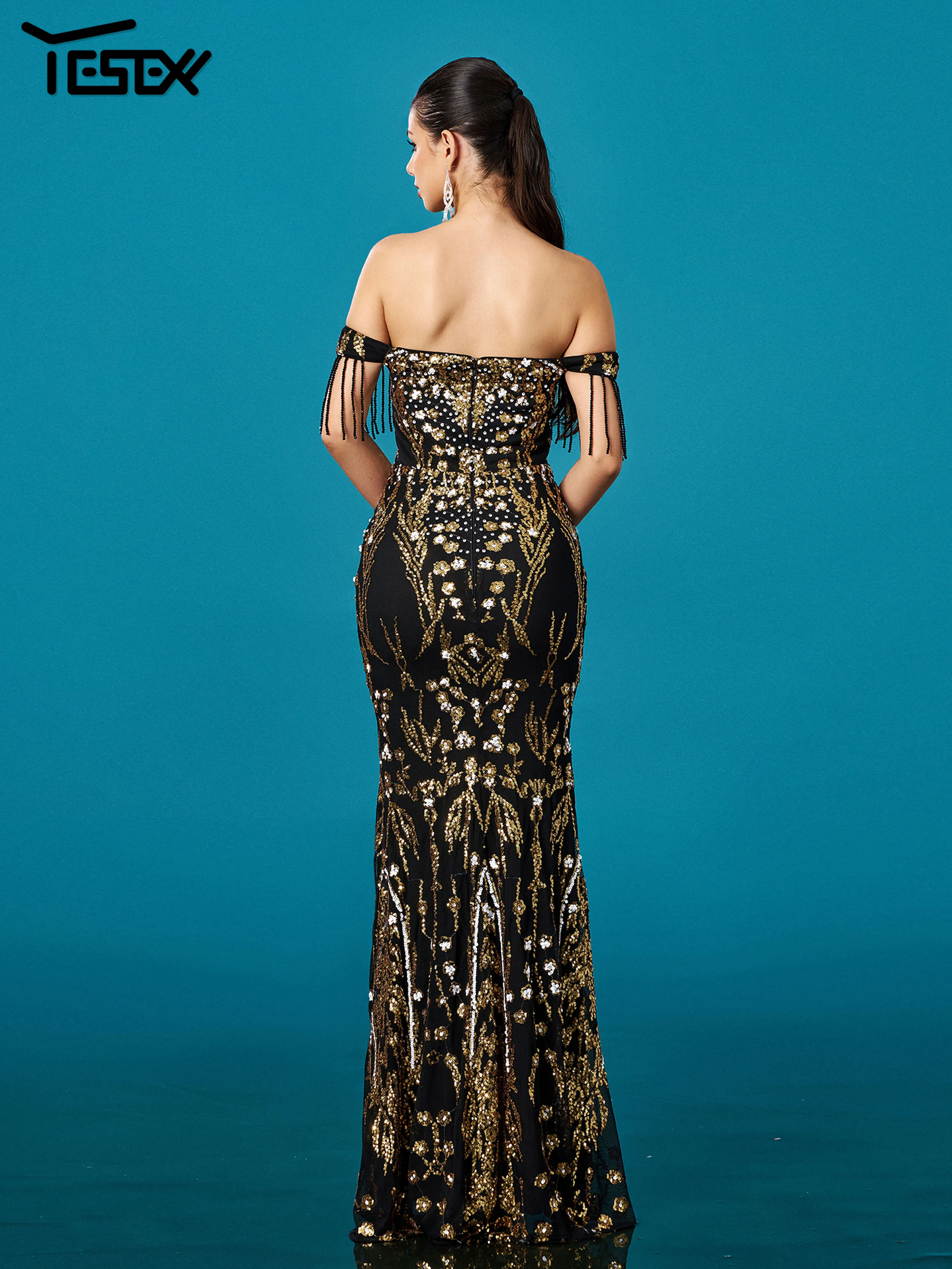 Yesexy-スパンコールの人魚のイブニングドレス,裸の肩,タッセル,地面の長さ,結婚式,誕生日パーティー,フォーマルな機会,マキシカクテル,新しい