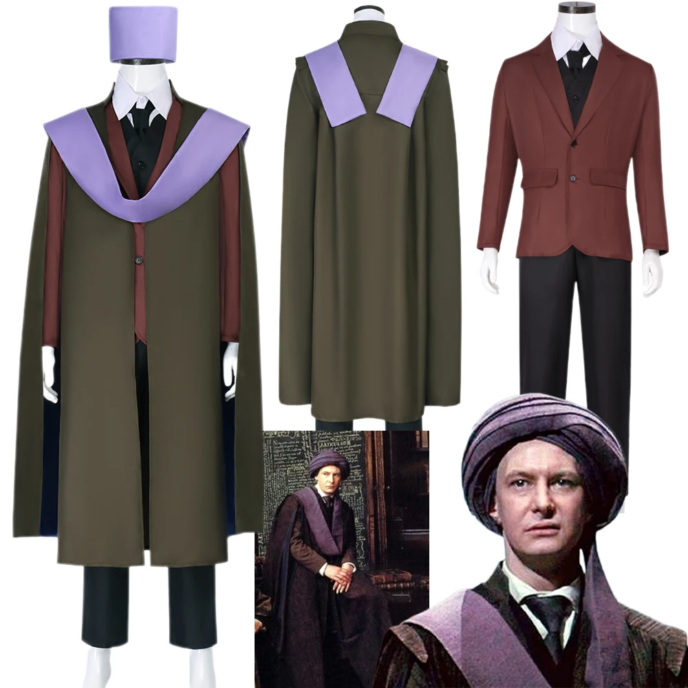 Magic Movie Quirinus Cosplay Costume Quirrell Suit Scarf Cape Cloak Full Set Men Ian Hart Halloween Carnival Party Cos Outfits