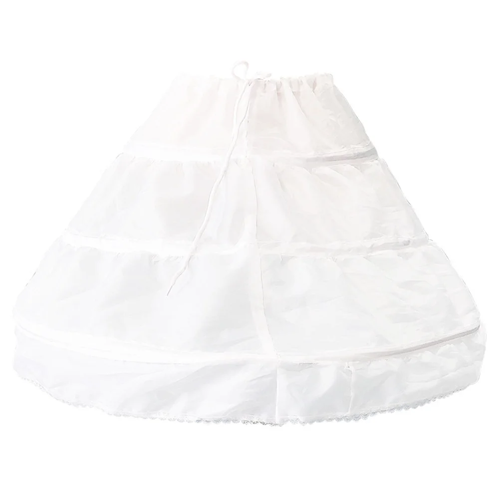 White Children Bride Flower Girl Adjustable Crinoline Skirt 3 Hoops A-line Petticoat Slip Underskirt For Ball Gown Wedding Dress