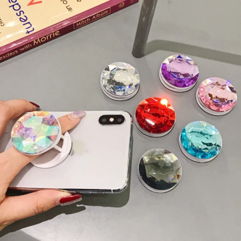 colorful 3D gem popular round mobile phone folding stretch bracket Phone Holder case finger holder Fashion mobile phone stand