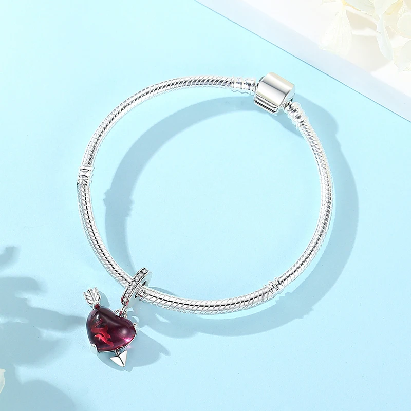 Dijes de plata esterlina 925 originales para mujer, cuentas con colgante de corazón de amor, compatibles con pulseras Pandora, collares, joyería,