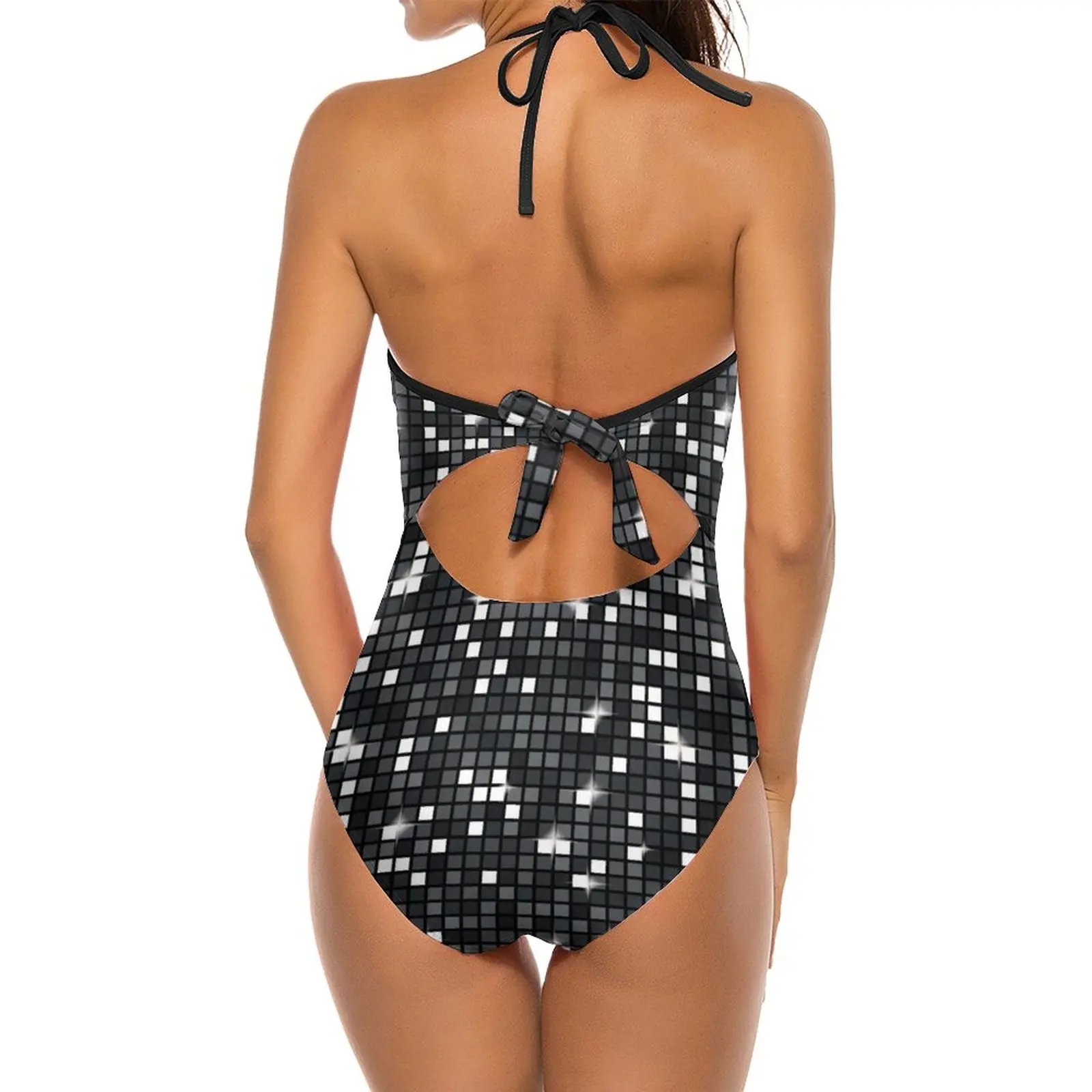 Black Diamond Disco Ball Glitter. Black Mesh Swimsuit One Piece Backless Swimwear Sexy Beach Wear Summer Bathing Suits Disco image 3