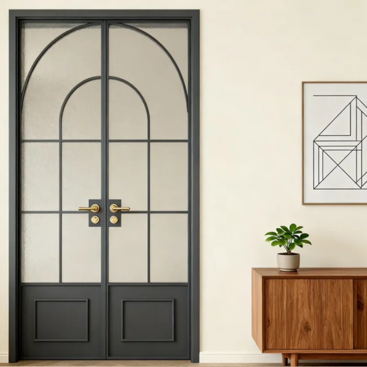 Retro Design French Style Aluminum Frame Glass Arch Door Manual French Double Door High Quality Household Anti Theft French Door