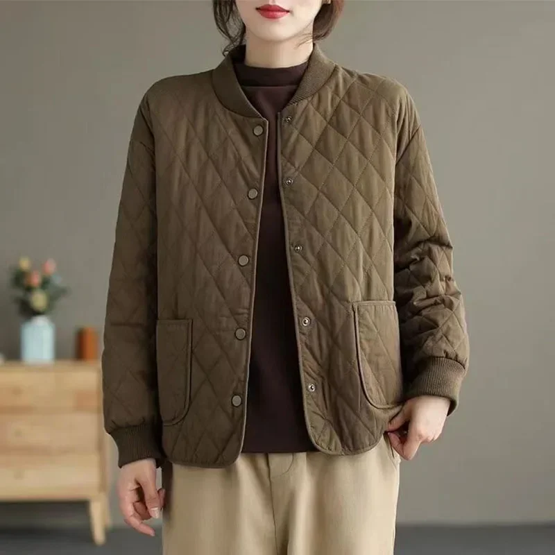 Autumn Winter Women Parkas Warm Stand Collar Coats Solid Color Female Casual Outwear Thin Light Jackets Lady Cotton-padded Tops