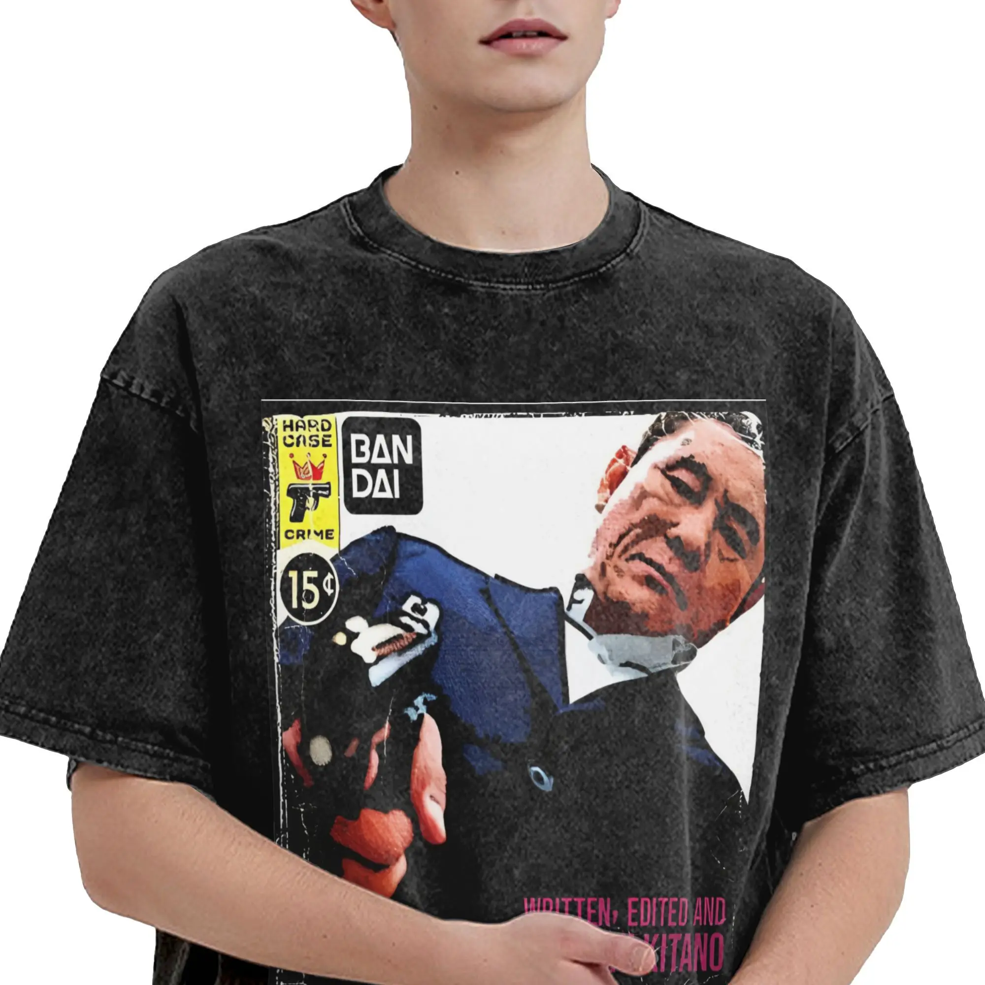 تاكيشي كيتانو تي شيرت الجدة تي شيرت قصير الأكمام Y2K متعة التي شيرت الصيف عادية س الرقبة المتضخم تيز