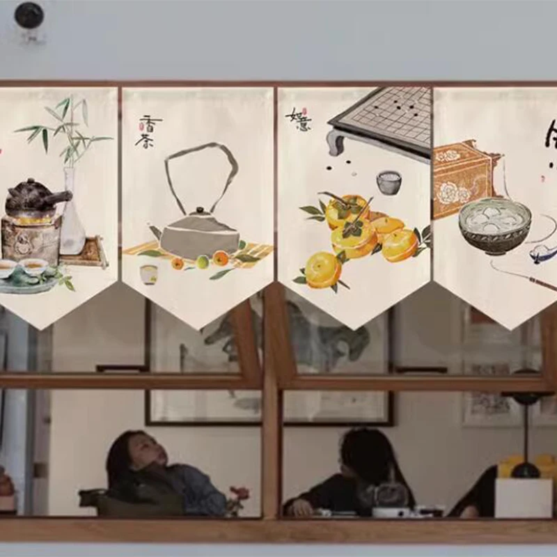 Pastoral Style Green Vegetable Printed Kitchen Hanging Short Curtain Noren Home Decor Half Curtain Restaurant Kitchen Partition