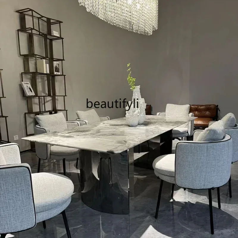 M178 Pure natural, marble luxury stone dining table Italian minimalist high-end rectangular dining table
