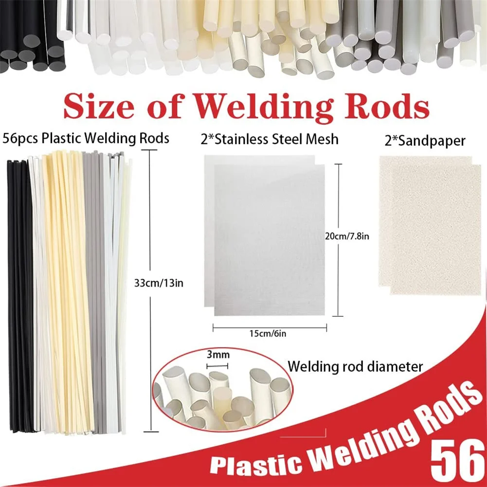 

Welding Rods Complete Plastic Welding Solution 60X 13in 7 Types of Rods with Stainless Steel Mesh and Sandpaper