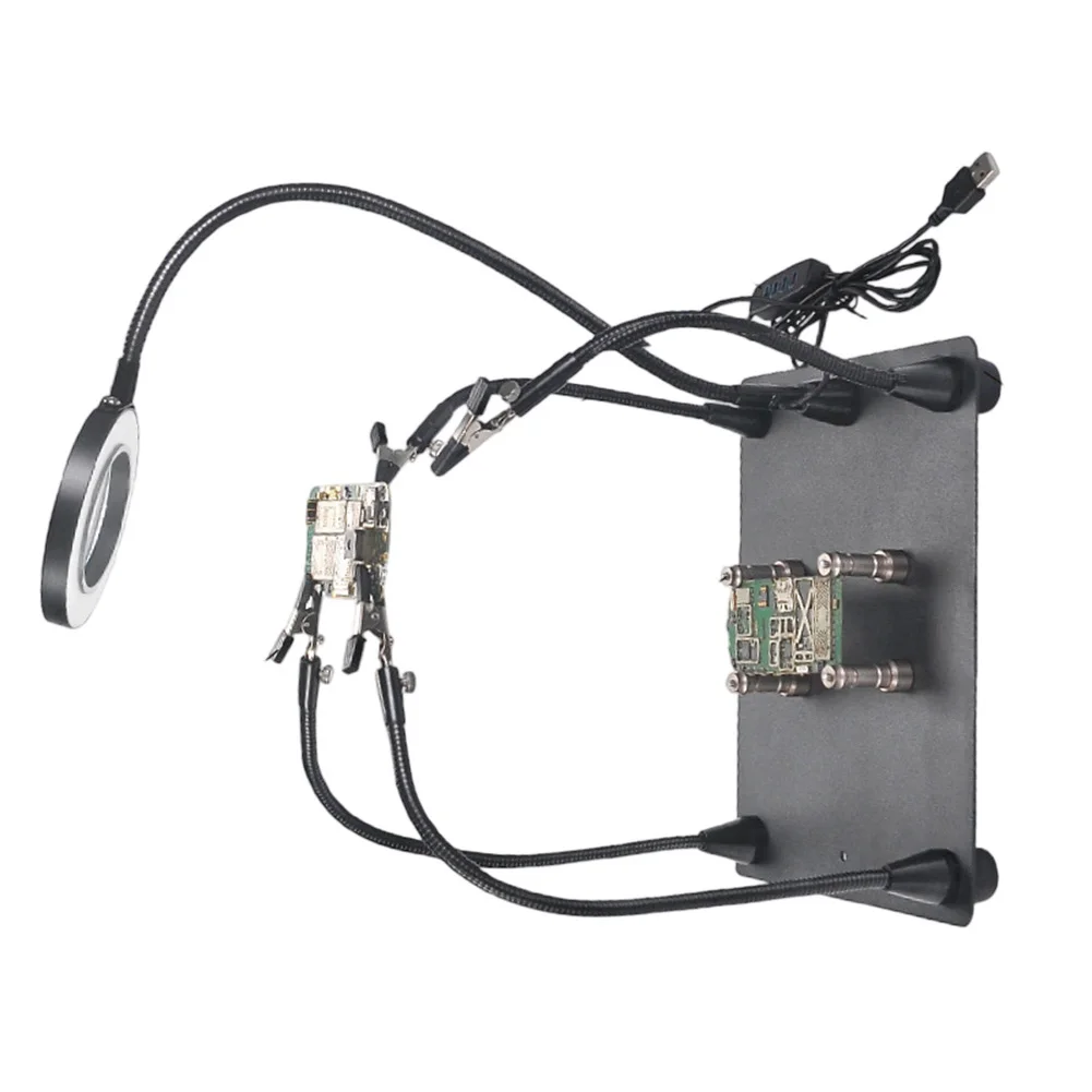 360 Rotatable Welding Holder With Magnifier And LED Light For PCB Motherboard Soldering Repair Workstation Tool