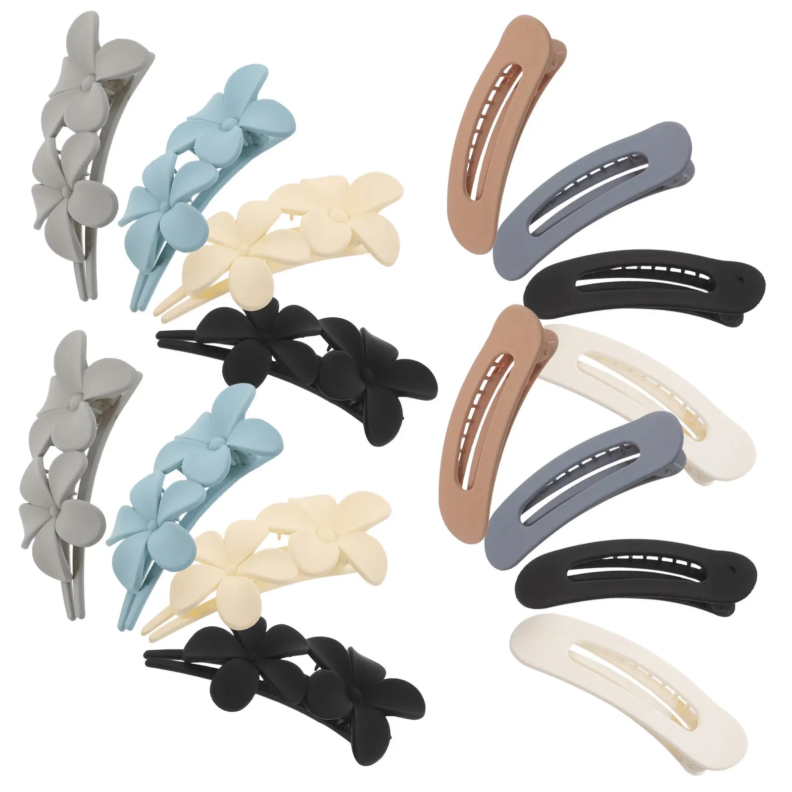 16Pcs Matte Flower Hair Clips Elegant Floral Side Bangs Hair Decoration Vintage Realistic Snap Clips Fringe Styling Accessory