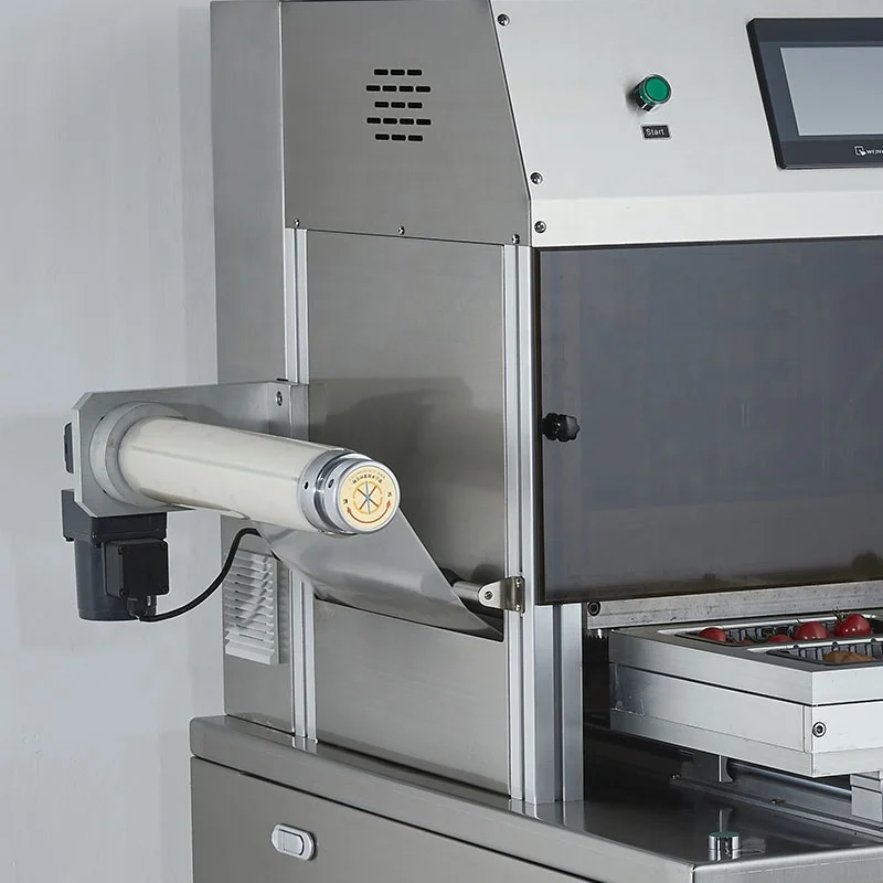 Modified Atmosphere Packaging Atomatic Pneumatic Fast Food Fruit Meat Tray Bowl Box Film Roller Packaging Machine
