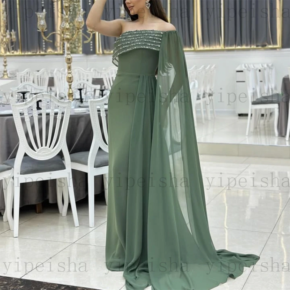 Vestidos de Noche personalizados de un solo hombro con cuentas y lentejuelas hasta el suelo sin espalda vestido de fiesta de una línea vestido de fiesta largo moderno de gasa