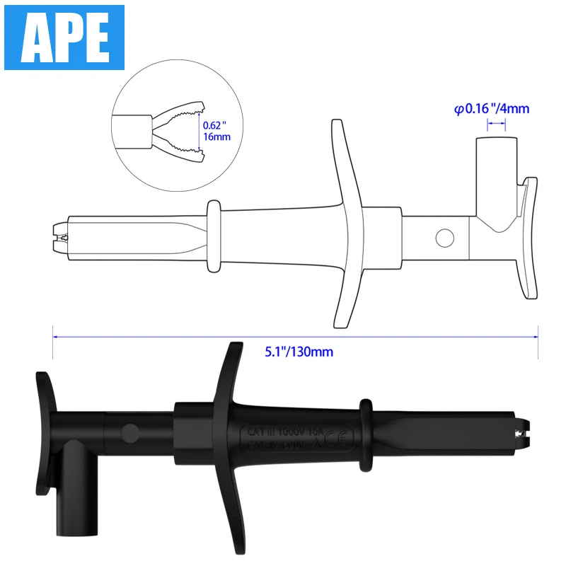 2pcs Alligator clip test probe hook Quick Test Professional Insulated 4mm Banana Socket