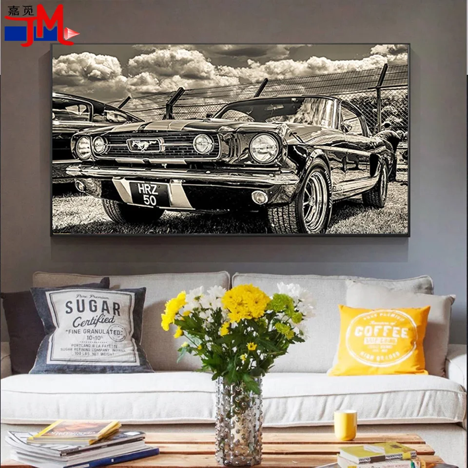 5D DIY Diamond Painting Ford Mustang Classic Car Retro Wall Art Decor Full Square Round Diamond Embroidery Vintage Luxury Car