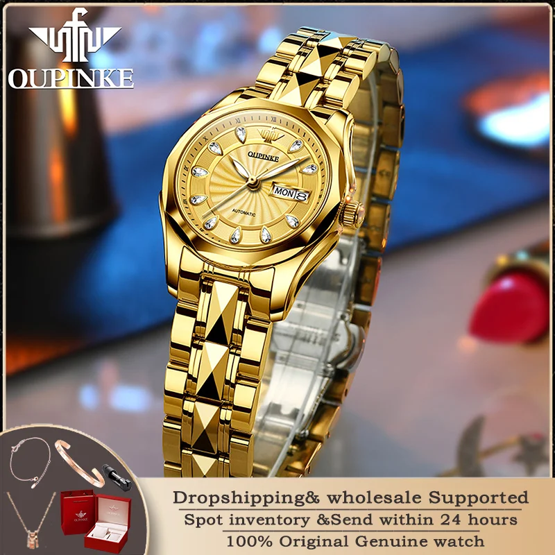 

OUPINKE 3172 Women's Watch Luxury Brand Automatic Mechanical Watch Tungsten Steel Sapphire Mirror Elegant Women's Bracelet Watch