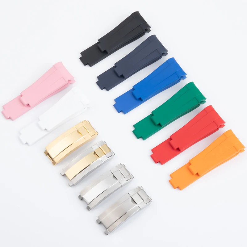 جديد FKM 21 مللي متر فلوروروبر طبيعة المطاط حزام الساعات اكسسوارات ل رولكس حزام 41 مللي متر الغواصة اكسبلورر 216570   مشبك منزلق قابل للطي