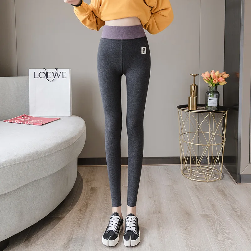 Autumn Winter Fleece Lined Women Thermal Pants Cute Cat High Waist Seamless Thick Leggings Girls Sexy Pencil Pants Slender Legs