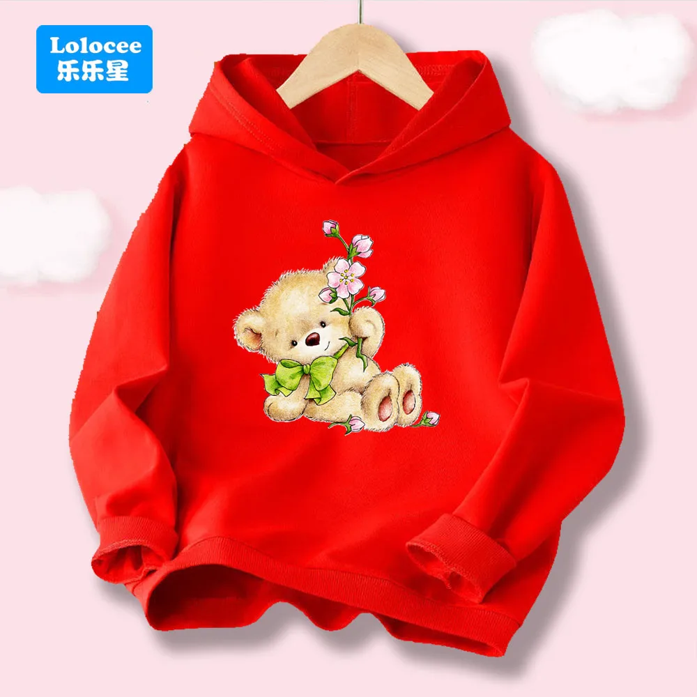 

Lolocee Kids' Fashion Hoodie, Kawaii Bear & Floral Print Girls Hoodies, Artistic Children's Hooded Sweatshirt XNH1
