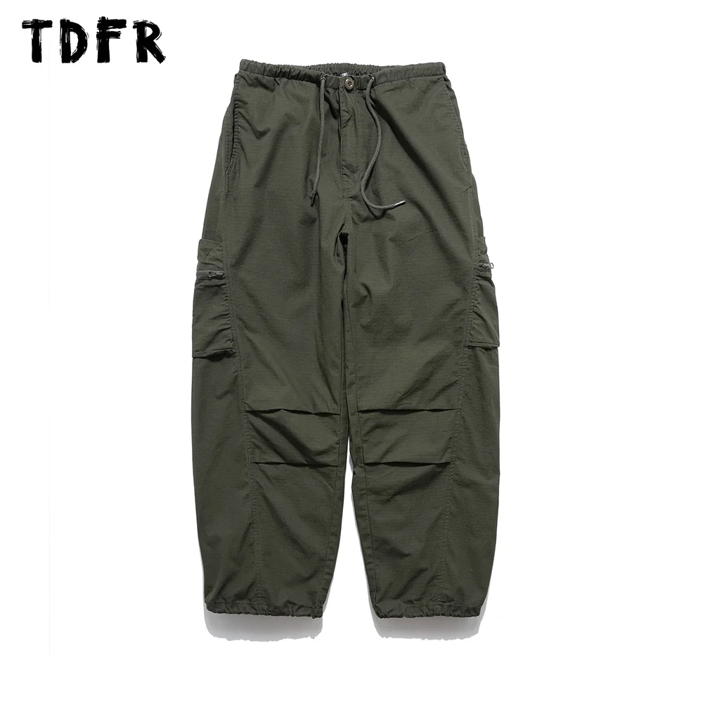 Pocket Cargo Pants Mens Solid Color Safari Style Drawstring Elastic Waist Wide Leg Jogger Pants Men Trousers