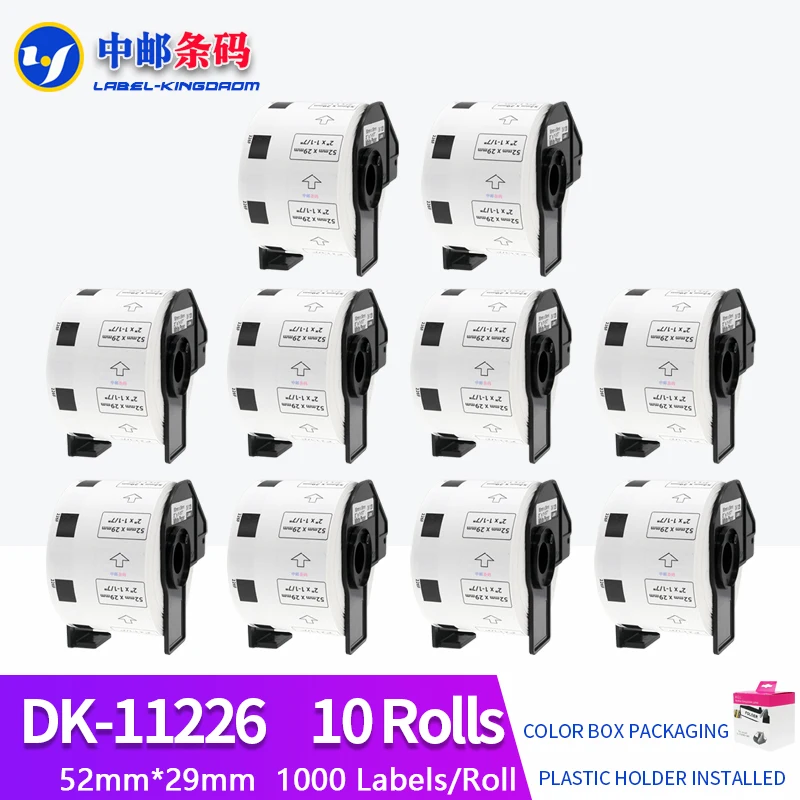 10 Rolls Generic DK-11226 Label 52*29mm 1000Pcs Compatible for Brother Thermal Printer QL-570/700 All Come With Plastic Holder