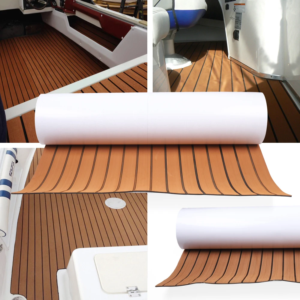 106'x35'' 6mm Marine Floor Artificial Teak EVA Decorative Board Self-adhesive Teak Sheet For Rv Boats Luxury Yachts