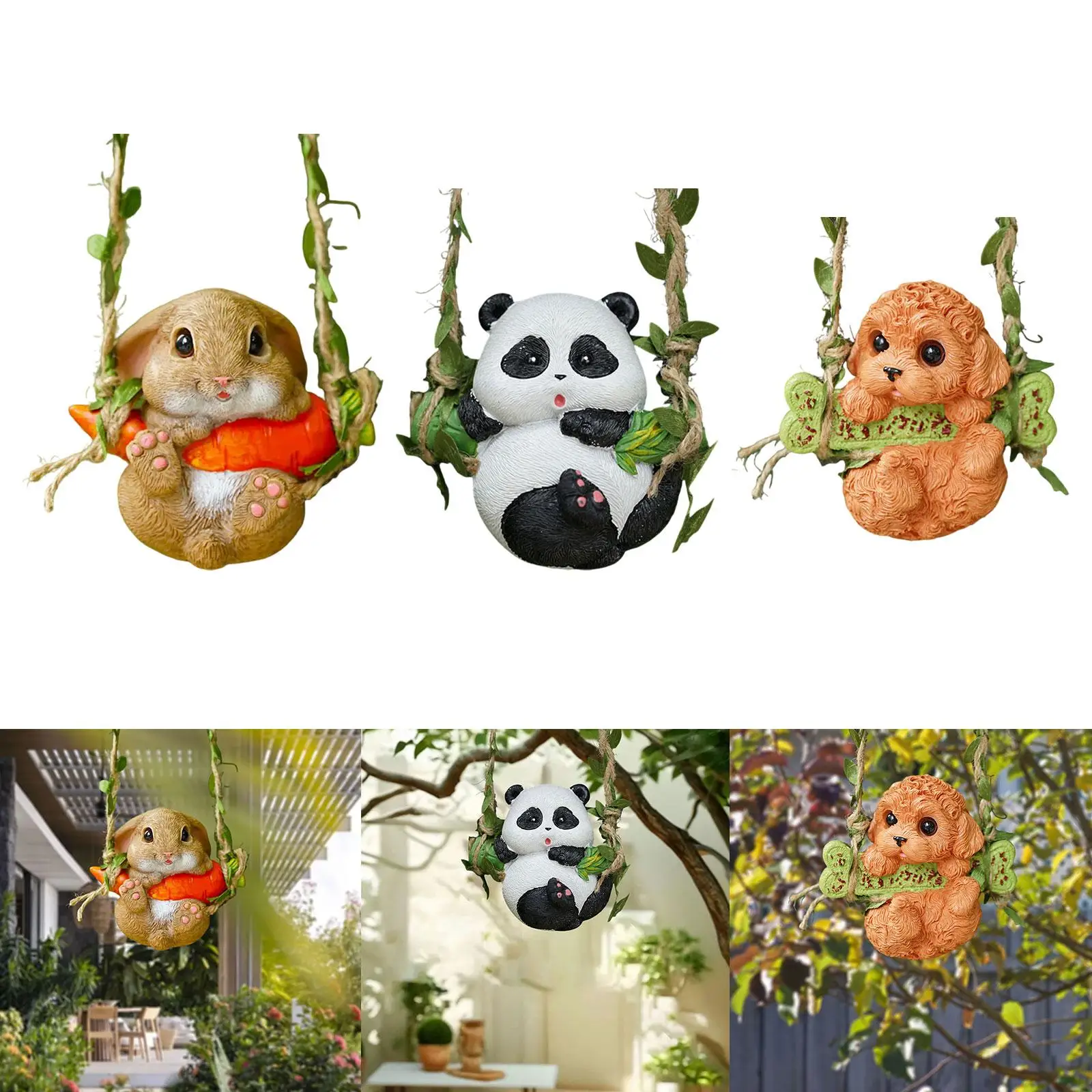 Cute Hanging Fairy Animal Garden Statue Landscape Small Handpainted Cute Hanging Animal Figurine for Trees Balcony Room Window