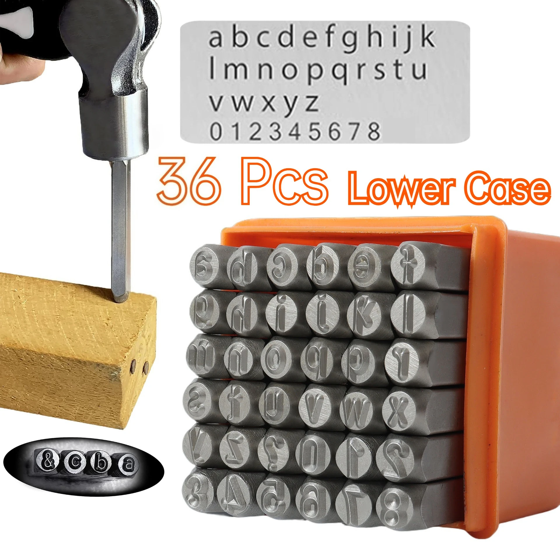 

36 Pcs 1.5mm-6mm Letter & Number Stamp Set Industrial Grade Lower Case 'a'-'z' & '0'-'9' in A Plastic Square-Shaped Box