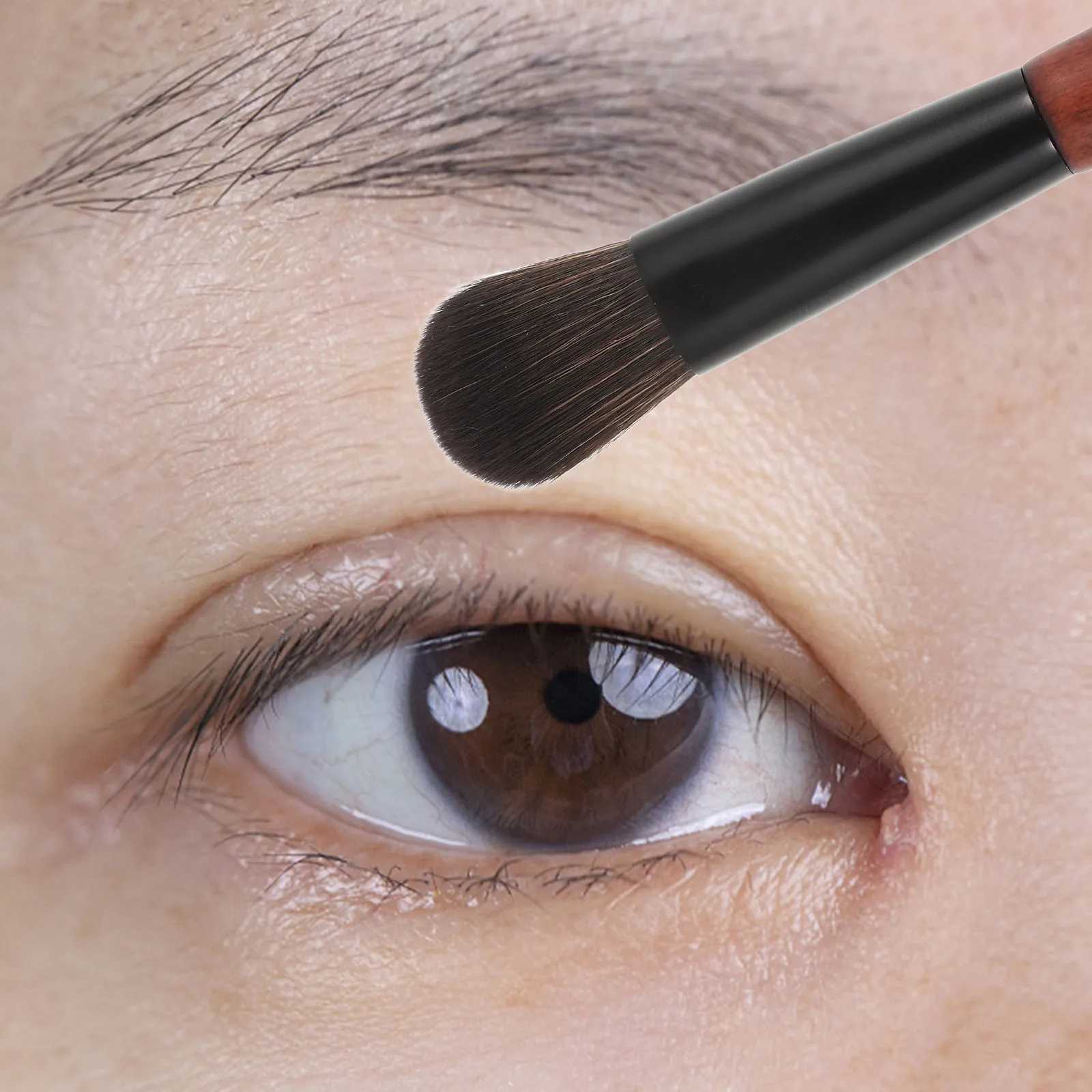 مجموعة واحدة من فرش المكياج المدمجة مع شعيرات ناعمة، تصميم محمول للسفر للاستخدام اليومي، لطيف على البشرة، مسحوق مزج بمقبض طويل