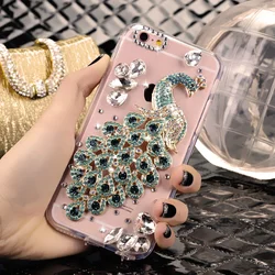 Luxury Fundas Rhinestone Peacock gem Diamond Soft Cover For Samsung Galaxy A35 A55 A54 A22 A32 5G A52 A71 4G A51 A72 A73 Case