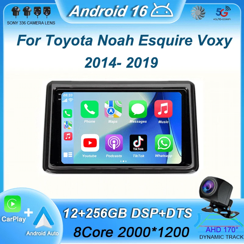 Android 16 Carplay Auto Car Radio For Toyota Noah Esquire Voxy 2014-2019 4G+WIFI Multimedia Video Player Stereo GPS Head Unit BT