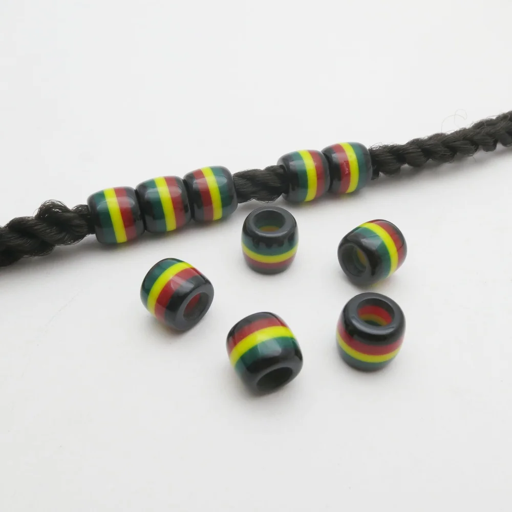 10pcs Rasta style Red yellow green Round stripe hair braid dread dreadlock Beads rings for men women kids hair accessories