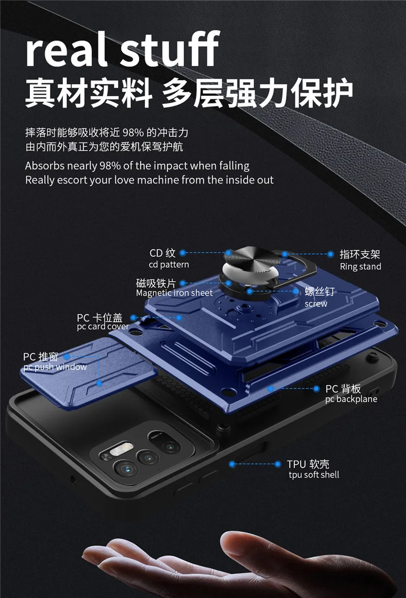 For Xiaomi Redmi Note 10 10T 5G Case Magnetic Ring Stand Armor Phone Cases For Redmi Note10 Pro Max 10S Card Slot Bracket Cover