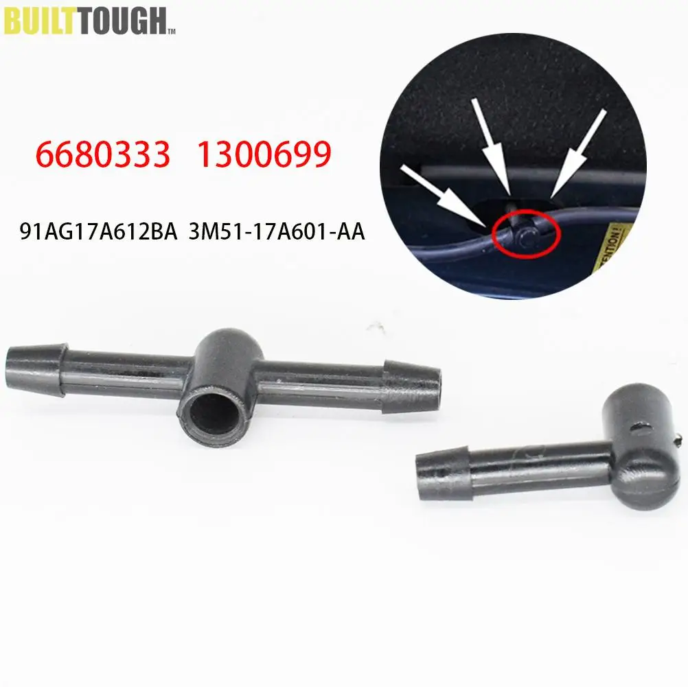 2Pcs Front Windscreen Wiper Washer Nozzle Jet Connector L & T Piece Set For Ford 6680333 1300699 91AG17A612BA 3M51-17A601-AA