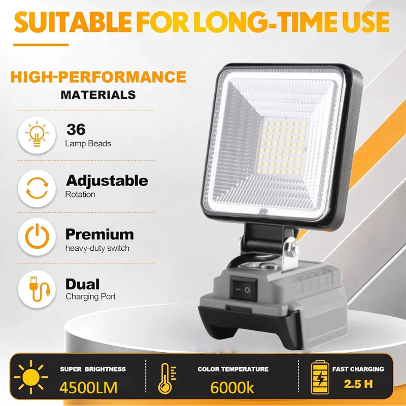 Cordless LED Work Light for Dewalt 20v Battery 4 Inch LED Flood Lights with USB&Type-C Charging Port Portable Work Light Tool