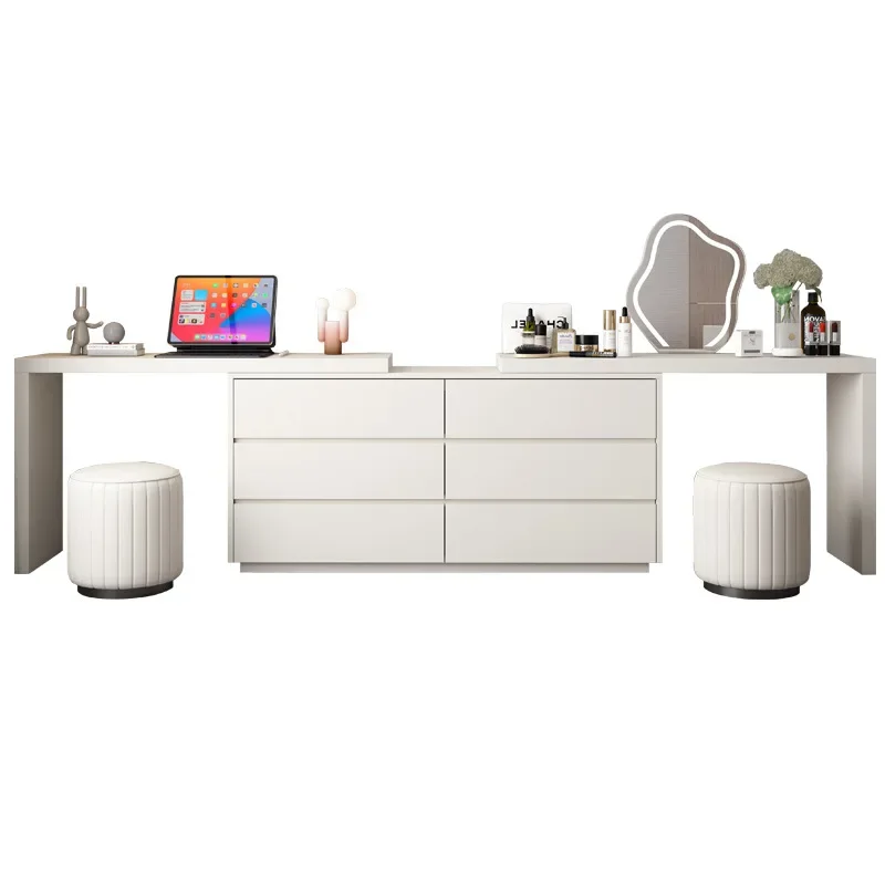 

Modern simple cream dressing table, integrated scoop window makeup table corner dressing table makeup mirror stool