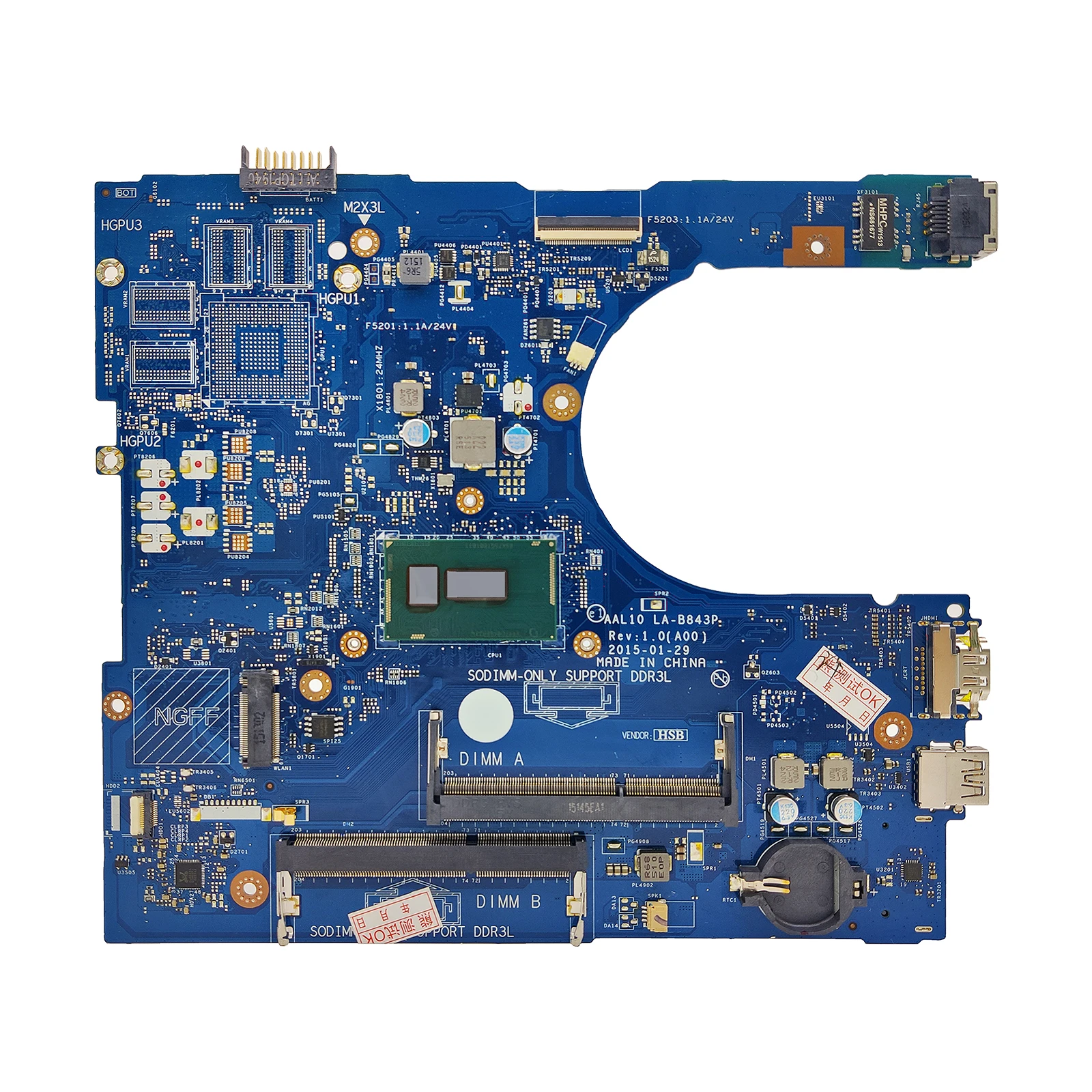 PARA Dell Inspiron 14 5458 15 5558 Laptops Placa-mãe AAL10 LA-B843P Com I7-5500U CPU CN-0XCFXD