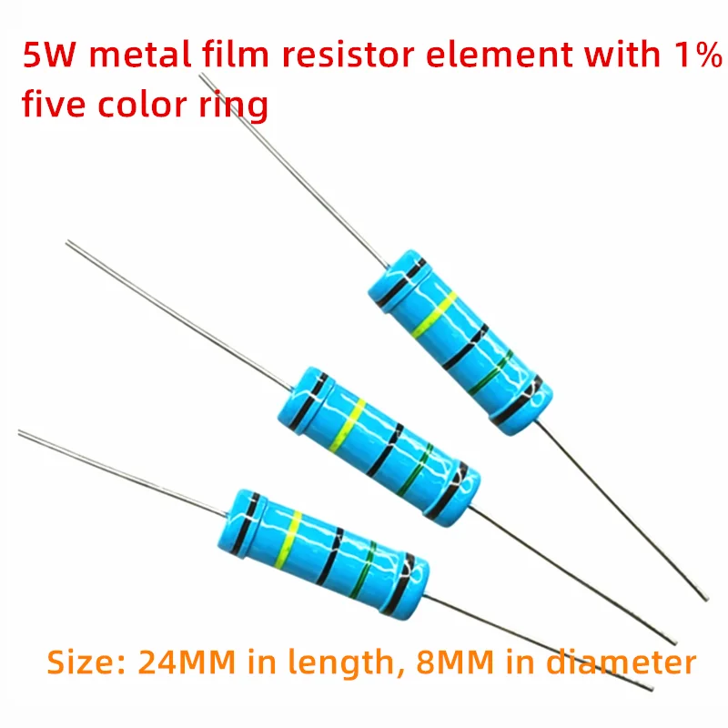 10PCS 5W Metal Film Resistor 1% Five Color Ring Precision Resistor 0.1R 0.15R 0.2R 0.3R 2.2R 3R 39R100R 910R 1K 2.2K 1M 3.3M 10M